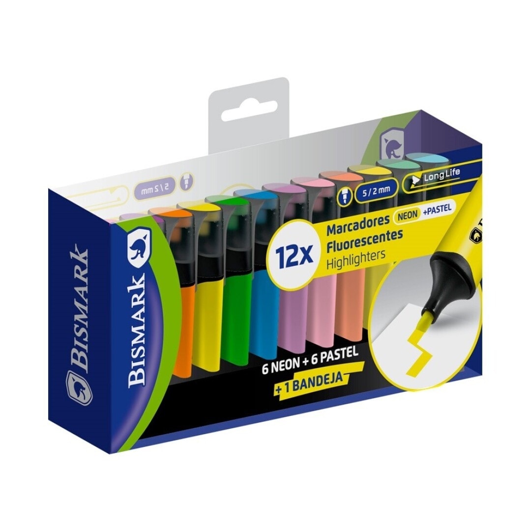 Highlighter Bismark 12/Pack Long-Life Neon And Pastel 332210