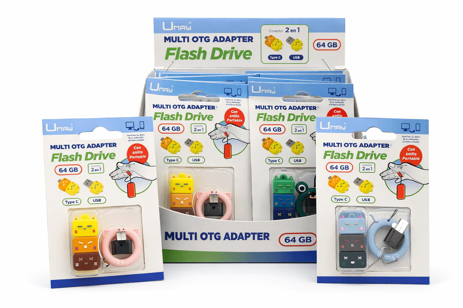 Usb Umay 64Gb W/Adaptador Type C Bloks  Funny Ring 331221