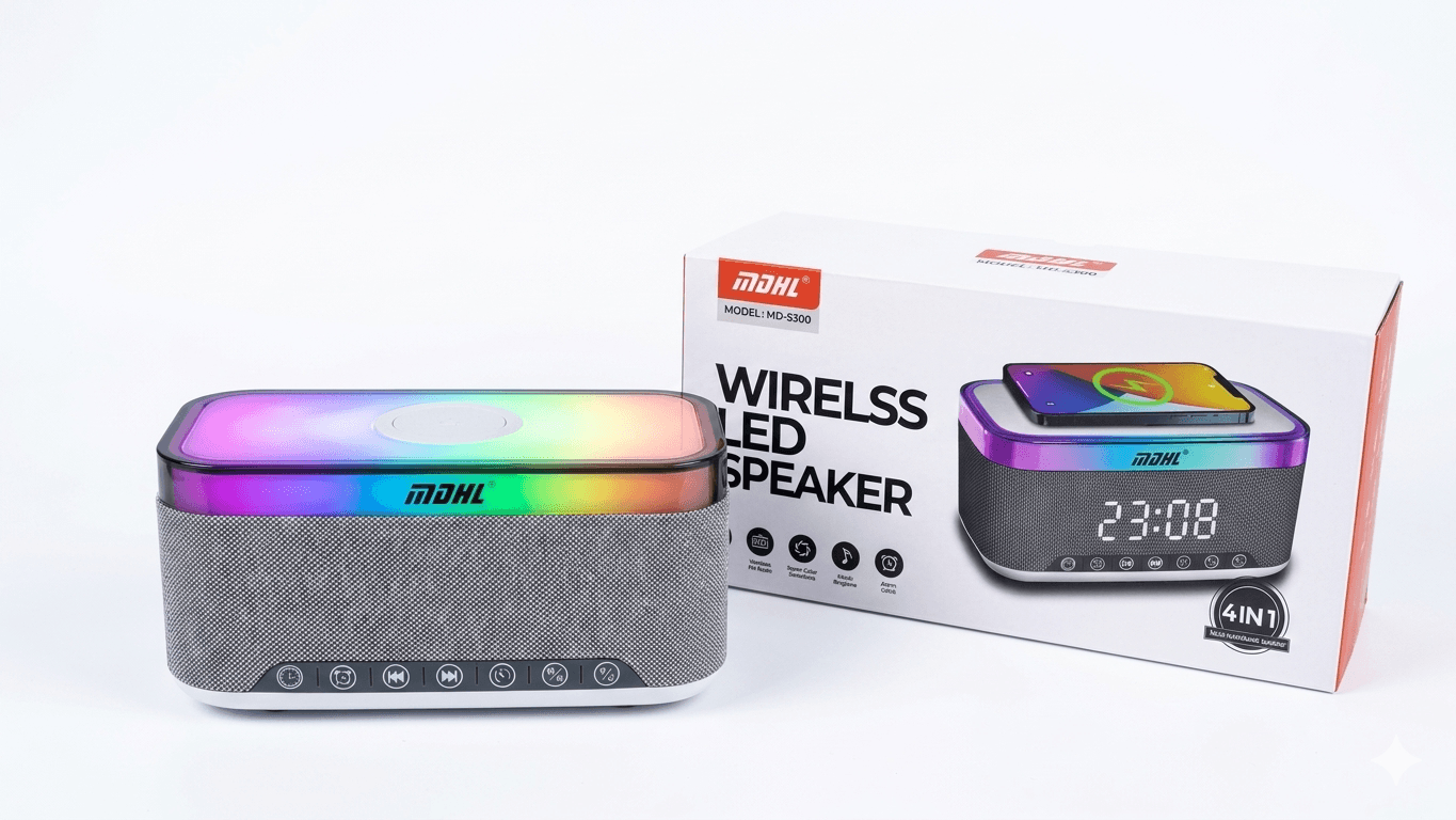 Wireless Led Speaker With Charging And Clock