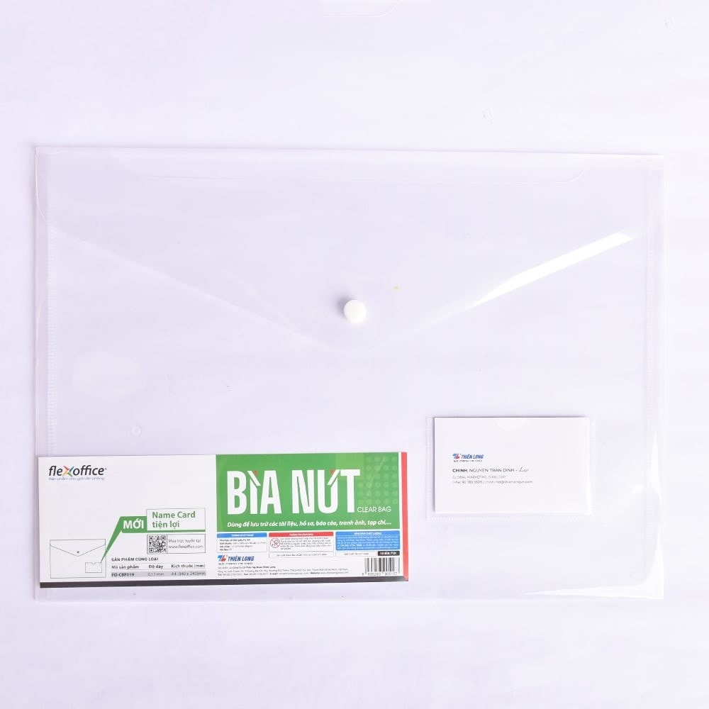 File Envelope Flexoffice A4 W/Buttom W/Name Pocket Clear 0.18Mm Fo-Cbf019