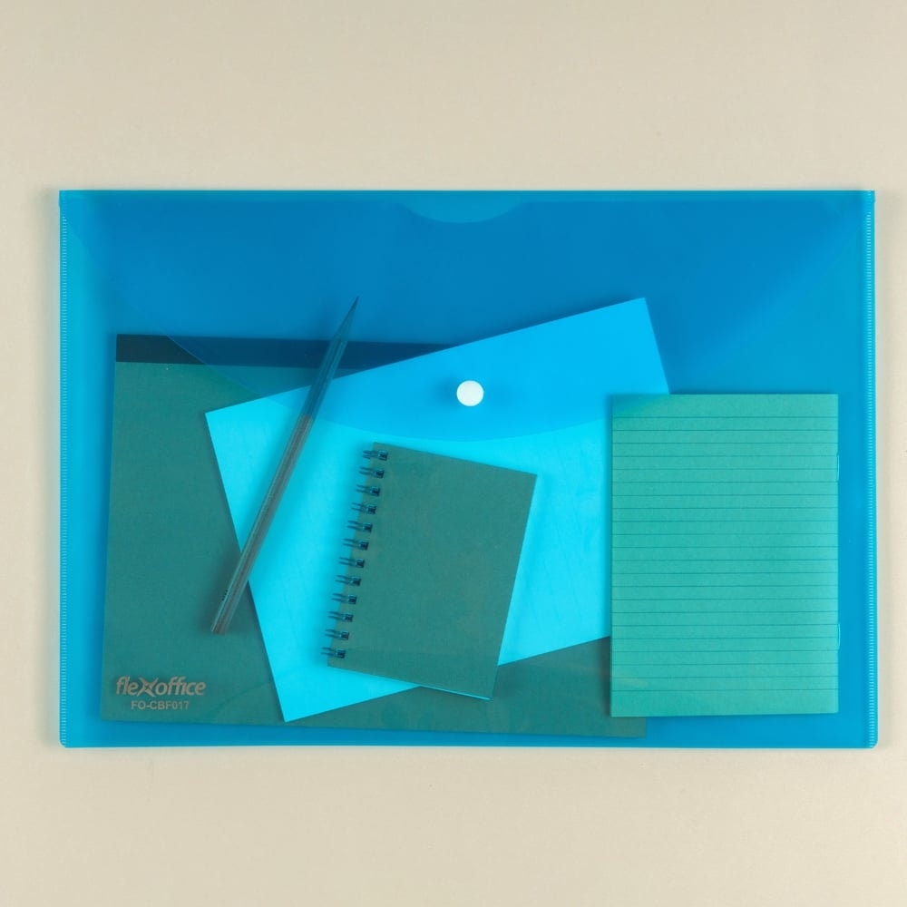 File Envelope Flexoffice A4 W/Buttom Blue 0.12Mm Fo-Cbf02