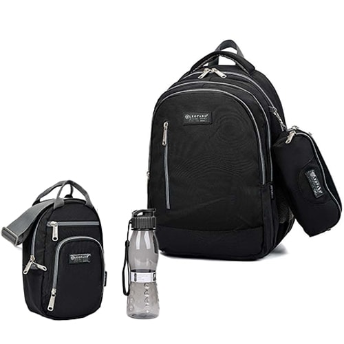 Black Set Backpack Leopard
