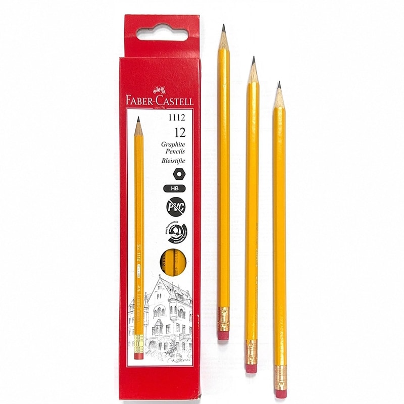 Pencil Faber 1112 Hb W/Rubber Tipped 1Dz Yellow