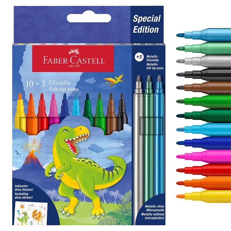 Marker Pen Faber Dinosaur 10+3 Colors 554214