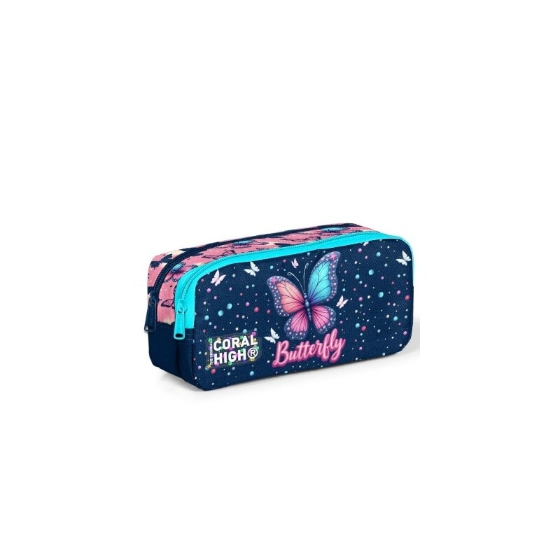 Pencil Case Coral Butterfly Navy Squared 2 Comp. 31049