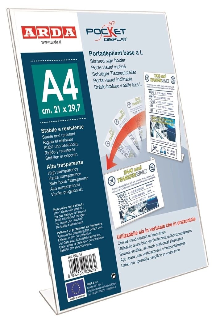 Sign Holder Arda Desktop L Base A4 Clear 80La4