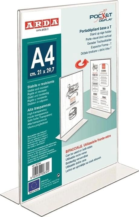 Sign Holder Arda Desktop T Base A4 Clear 80Ta4
