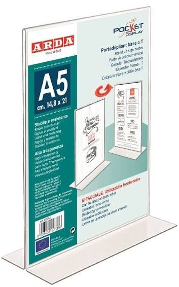 Sign Holder Arda Desktop T Base A5 Clear 80Ta5