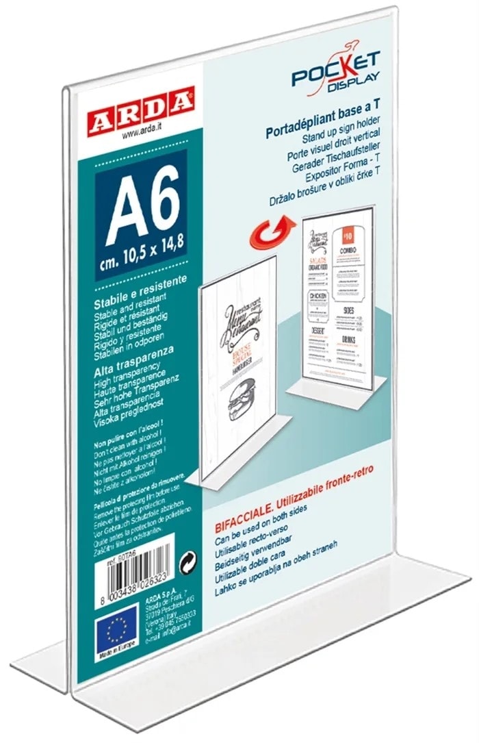 Sign Holder Arda Desktop T Base A6 Clear 80Ta6
