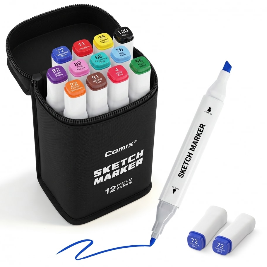 Marker Comix Double Tip Square Double 12/Bag Ec301-12