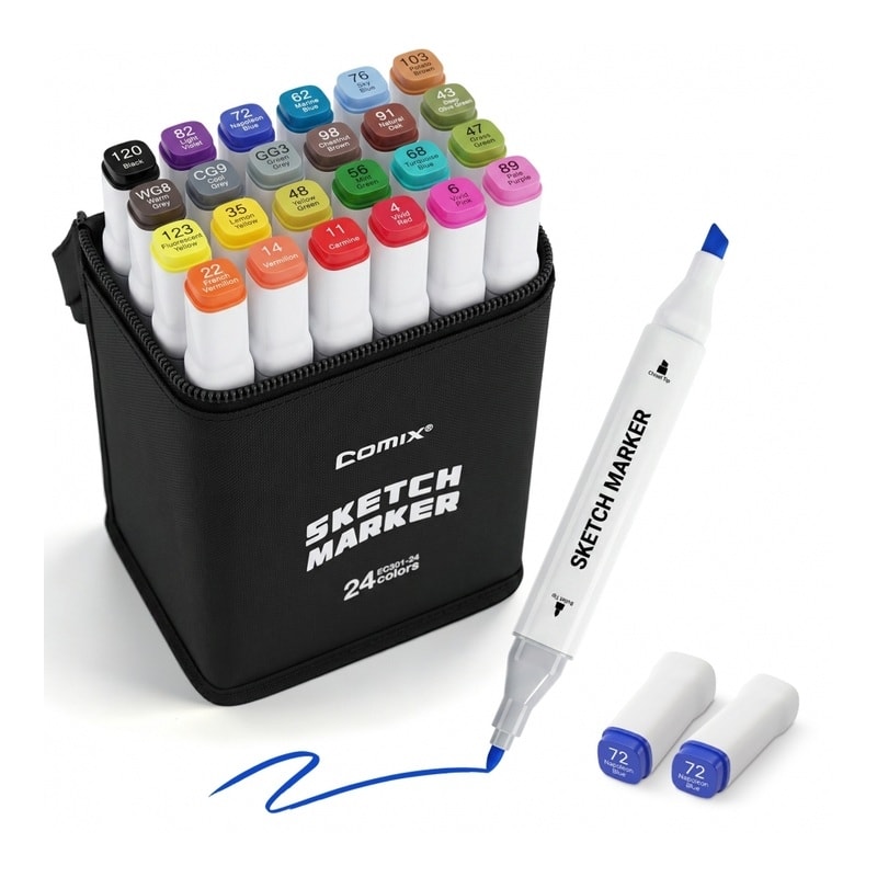 Marker Comix Double Tip Square Double 24/Bag Ec301-24