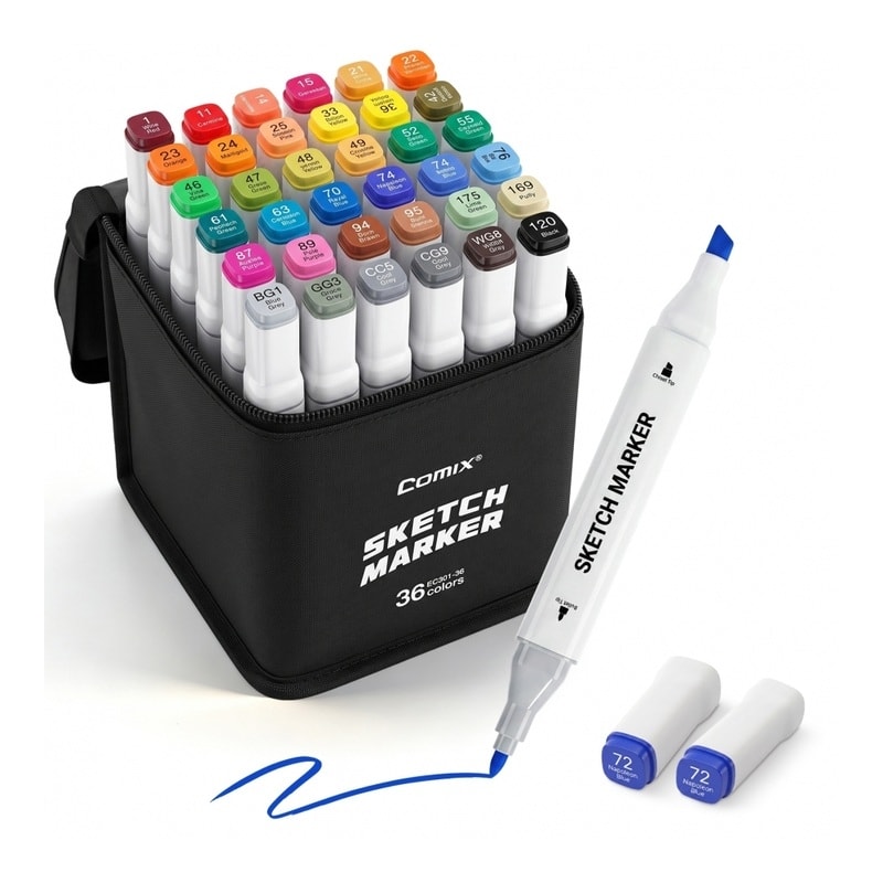 Marker Comix Double Tip Square Double 36/Bag Ec301-36