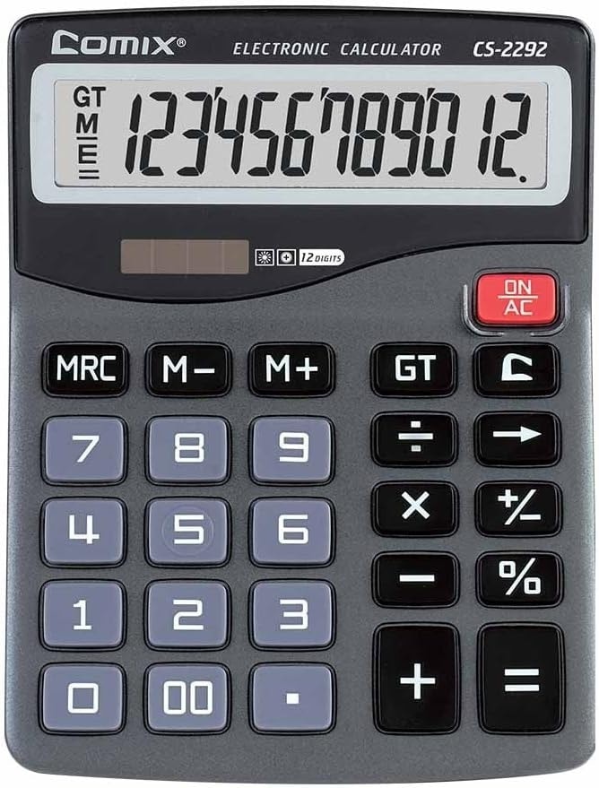 Calculator Comix 12 Digits 158X120Mm Grey Cs-2292