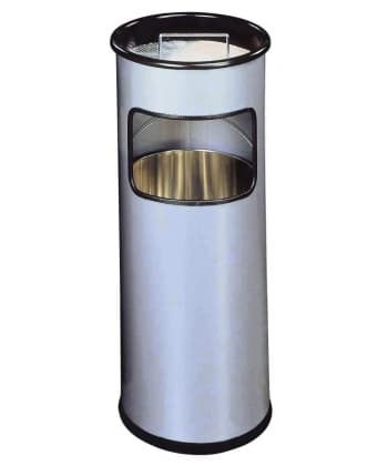 Wastebasket Durable Metal 260X260X620Mm With Ashtray Round 17L Silver 3330-023