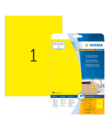 Label Herma Super Print A4 25Sh/Pack 210X 297Mm Yellow 4421