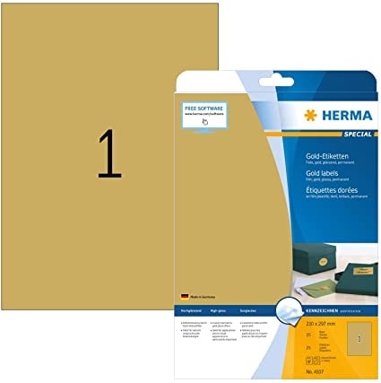 Label Herma Super Print A4 25Sh/Pack 210X297Mm Gold 4107