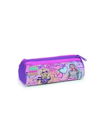 Pencil Case Girls Heart Triangular Coral High
