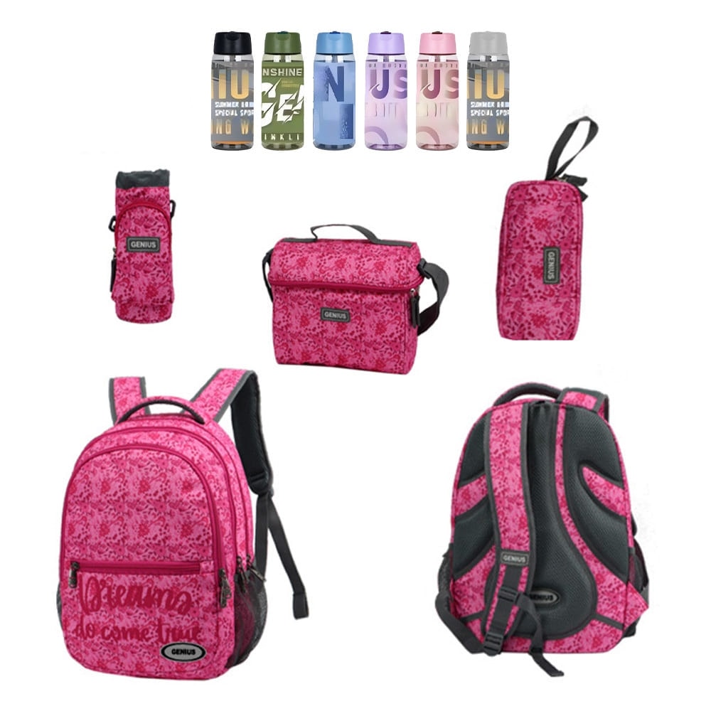 Backpack Fushia Genius Set 4 Pcs Printed