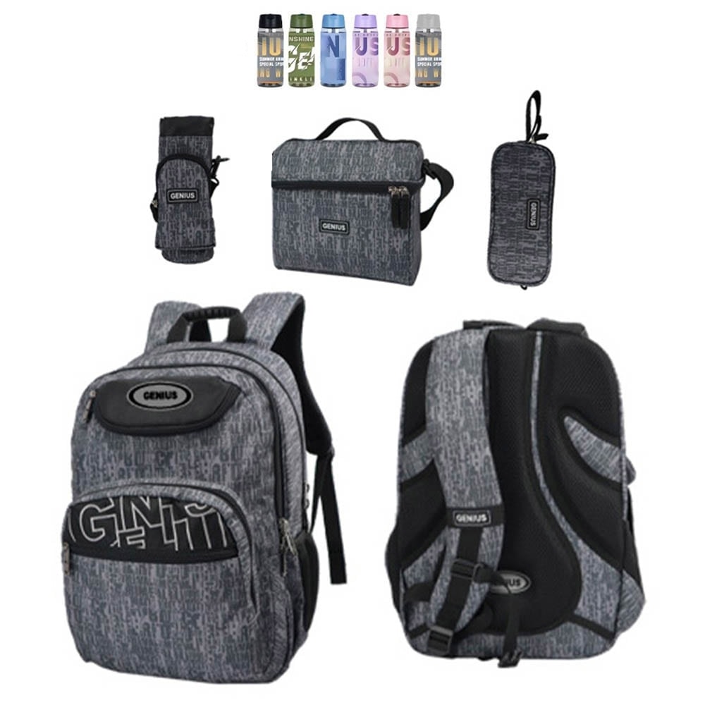 Backpack Grey Genius Set 4 Pcs