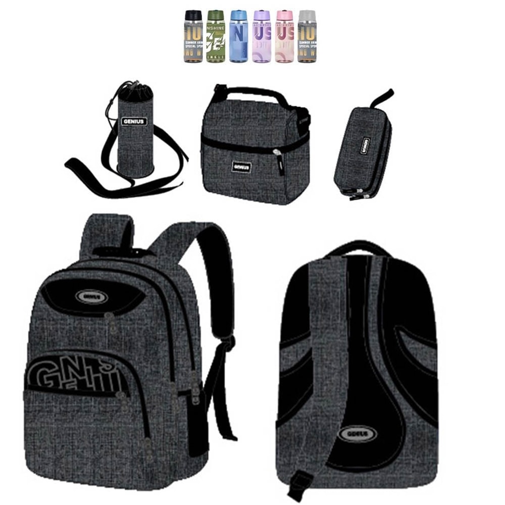 Backpack Dark Grey Genius Set 4 Pcs