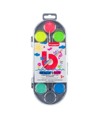 Watercolour Paint Set Bruynzeel | 12 metallic & neon colours + brush