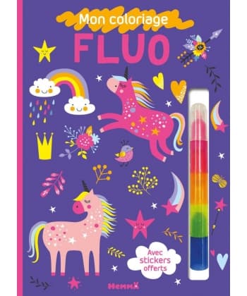Mon Coloriage Fluo (Licornes) - Avec Stickers Offerts