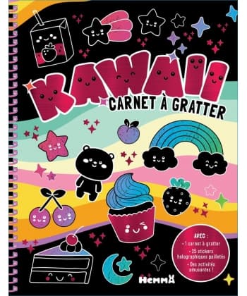 Carnet A Gratter - Kawaii Avec 1 Carnet A Gratter, 25 Stickers Holographiques Pailletes